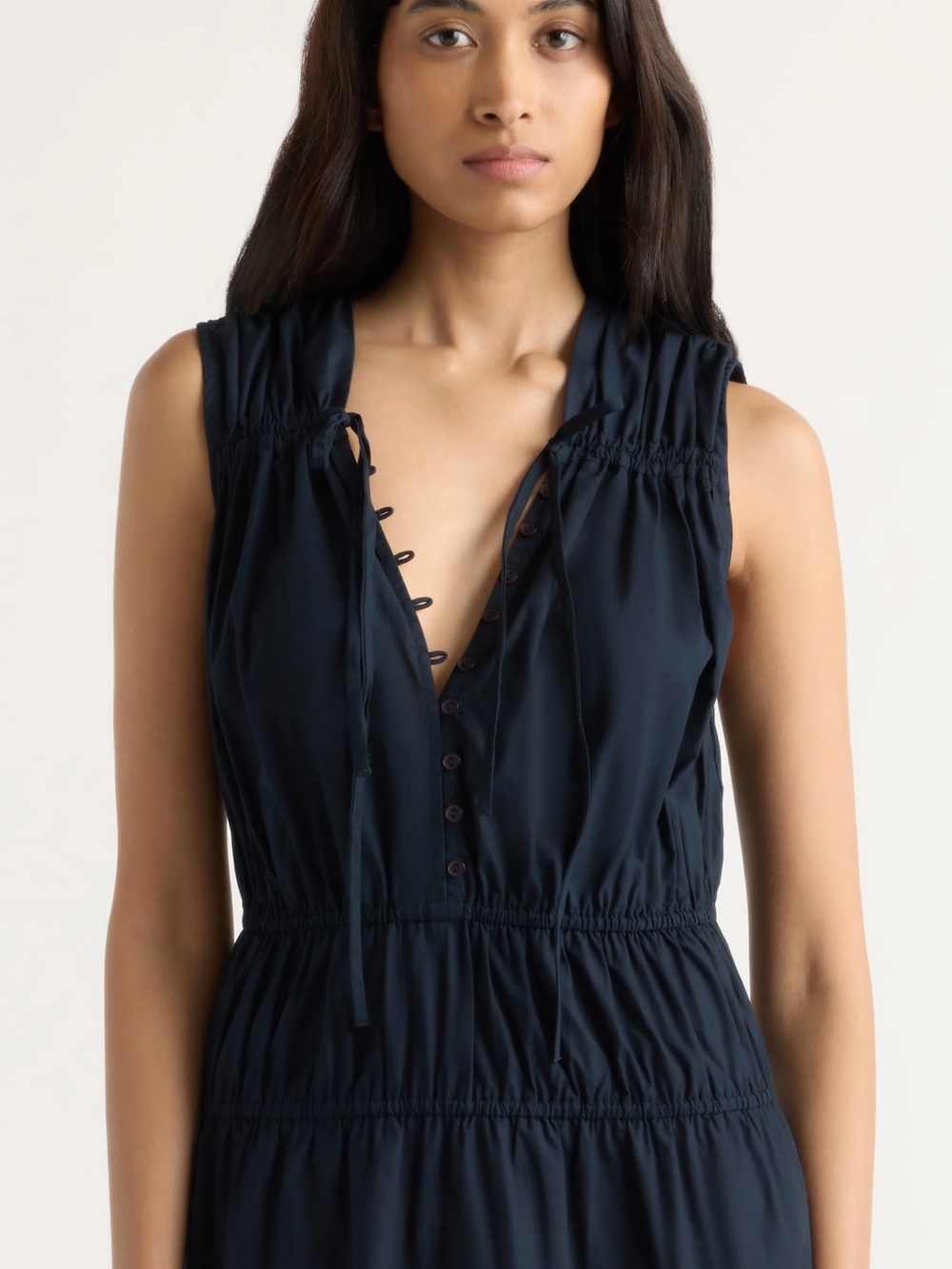 Modern Citizen Iga Gathered Orfanoc Cotton Navy Maxi Dress Size XS NWT - Picture 2 of 9